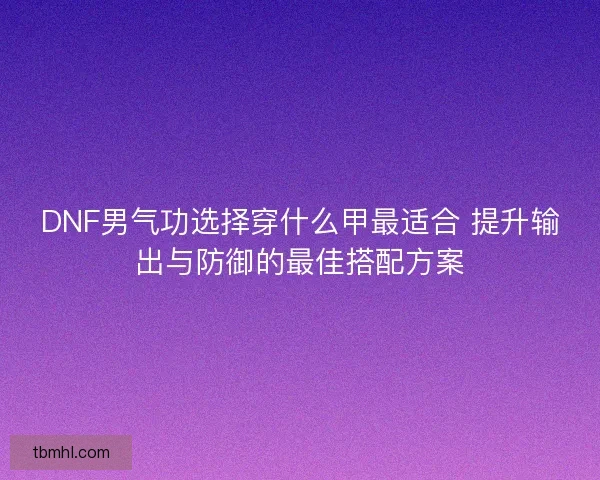 DNF男气功选择穿什么甲最适合 提升输出与防御的最佳搭配方案